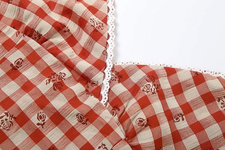 Plaid Camisole Women Halter Backless Patchwork Lace Side Slit Skinny Hottie Daily Midnight Classic Sweet V-Neck Vest