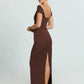 V Neck Short Sleeve Sexy Maxi Dress Women Elegant Off-shoulder Backless Back Split Bodycon Club Party Long Dress