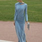 Long Sleeve Ruched Sexy Maxi Dress Women Autumn Winter Fashion O Neck High Waist Bodycon Club Party Long Dress Elegant