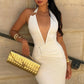 Deep V Neck Backless Long Dresses Women' S Clothes Sexy Summer White Bodycon Dress Party Outfits