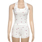 Casual 2 Pieces Set for Woman Outfit Love Printed Ribbed Tank Top and Shorts Cozy Loungewear Summer Clothes