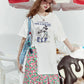 Lavender Oversized Print Ruffle Slit T-Shirt for Women