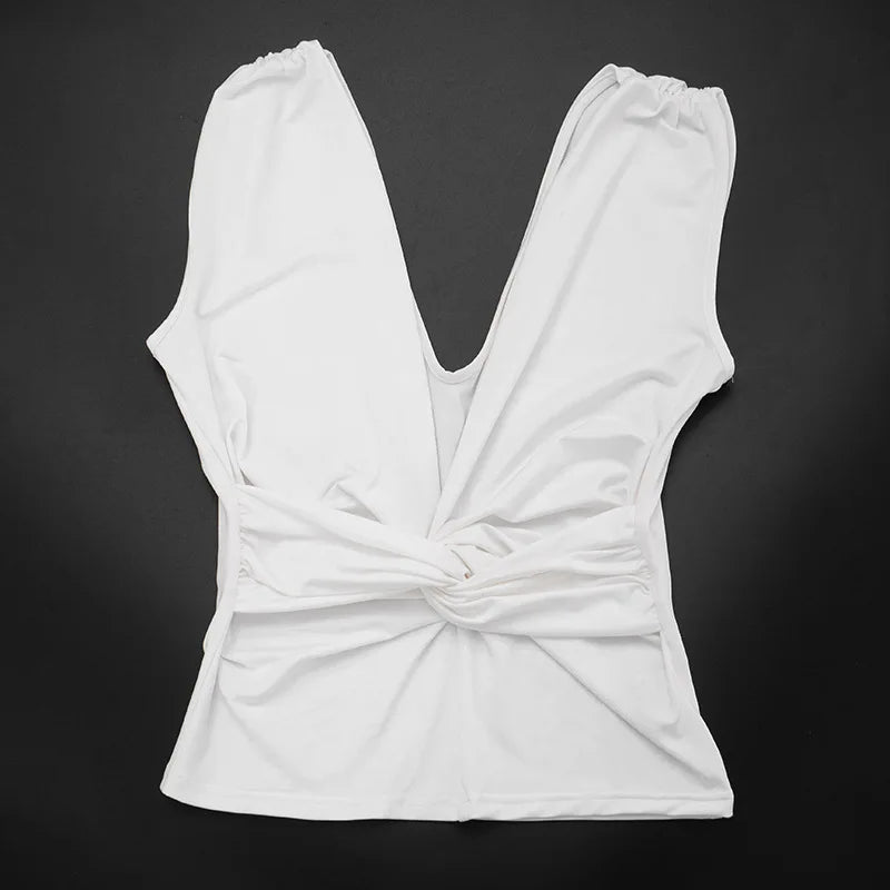 Twisted Deep V Neck Sleeveless Backless Tops Fashion 2026 Summer Clothes for Women T Shirts White Black