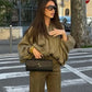 Oversized Jackets Top For Women Fashion Loose Long Sleeve Patchwork Pleated Lapel Cardigan Tops Casual Coats Fall