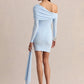 Diagonal Collar Backless Sexy Mini Dress Women Elegant Long Sleeve Draped Ruched Bodycon Club Party Dresses Female