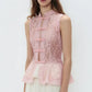 Sexy Semi Sheer Lace Sleeveless Top with Mandarin Collar and Frog Buttons Peplum Hem for Y2K Going Out Streetwear