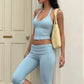 Haler Summer 2 Piece Set Women Fashion Backless Low-Neck Tank Top+Ruched Patchwork Capri Pants High Street Simple Suits