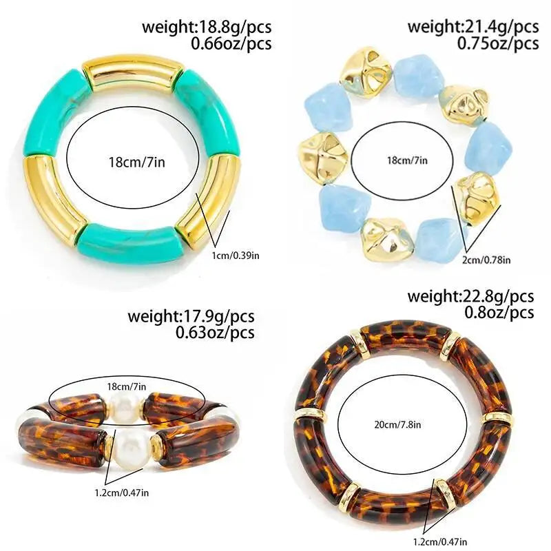 4 Styles Trendy Acrylic Resilient Elastic Bangle Women Retro Lake Blue Stacking Hand Accessories Daily New Jewelry Gift
