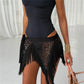 Sparkly Sequin Tassel Wrap Skirt Women Irregular Triangle Hem Side Tie Waist Skirt Rave Belly Dance Party Costume Outfit