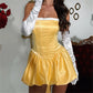 Women Mini Bandeau Dress Off Shoulder Strapless Ruffle Trim Back Bandage Ball Party Night Gown Sexy Ladies Clubwear