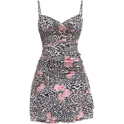 Sexy Leopard Print Sling Dress Woman Summer Trend Low-Neck Backless Hot Girls High Street Fashion Style Mini Bodyco