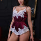 Sexy Women's Lace Lingerie Bodysuit Cute Sleeveless Spaghetti Strap V Neck Ruffle Naughty Babydoll Jumpsuit Sleepwear