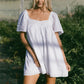 Square Neck Eyelet Lace Mini Dress Women Flutter Short Sleeve Front Button Pleated Loose Babydoll Summer Vacation Dress