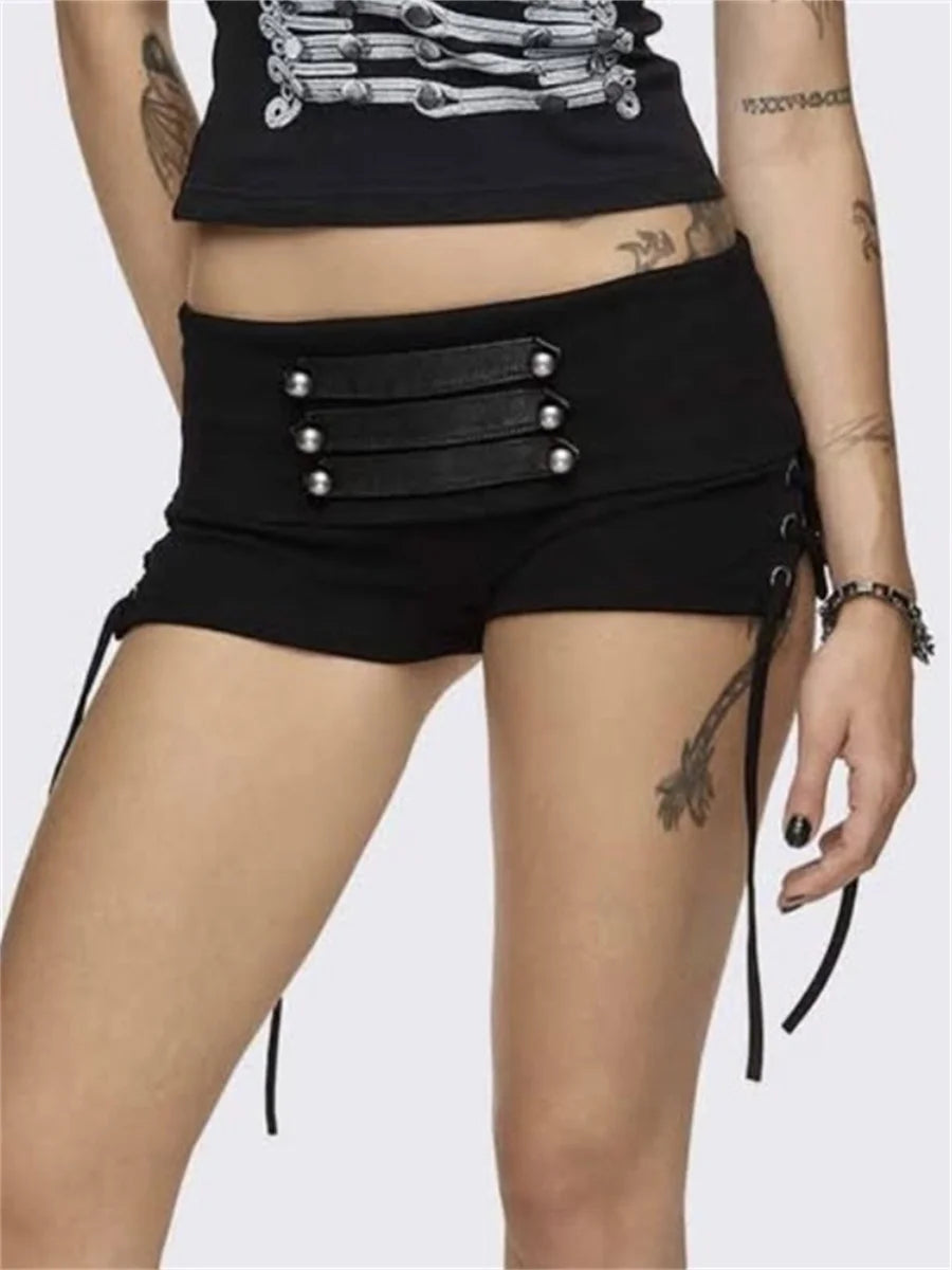 High Street Short Women Hottie Trend Rivet Metal Hollow Patchwork Shirring Skinny Sexy Midnight Club Party Outfits