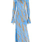 Tie-Dye Print Maxi Dress Women Autumn New Trend Bandage Halter o-Neck Flare Sleeve Street Fashion Elegant Vestidos