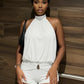 Folds Playsuits Women Metal Decoration Turtleneck Halter Bandage Backless Sleeveless Sexy  High Stretch Summer Outfits