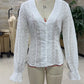 Women's Fall Button Up Blouse Casual Loose Fit Stylish Embroidered Solid Color Eyelet V Neck Long Sleeve Tops