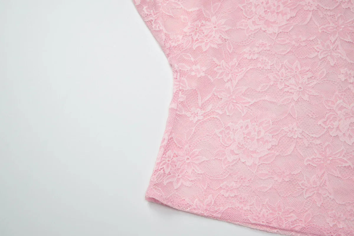 See Through Lace Mesh Crop Tops for Woman Sexy Asymmetrical Off Shoulder Short Sleeve Shirts Blouses