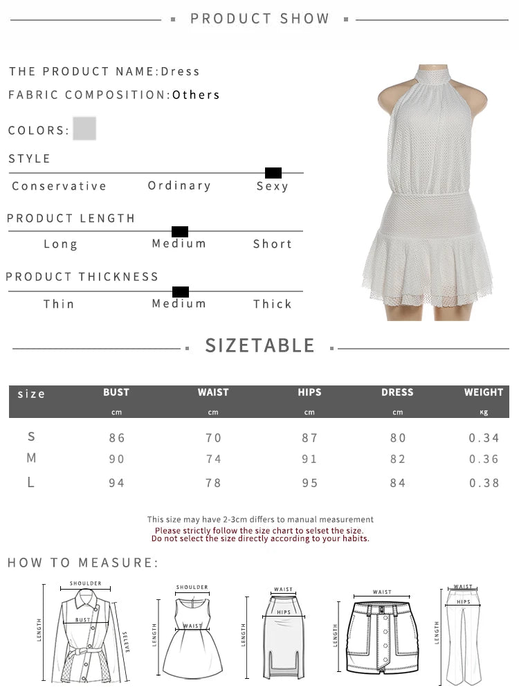 Women Elegant Mini Dress Summer Trend Lace-Up Halter Turtleneck Backless Tierred Design Birthday Party Style Bodycon