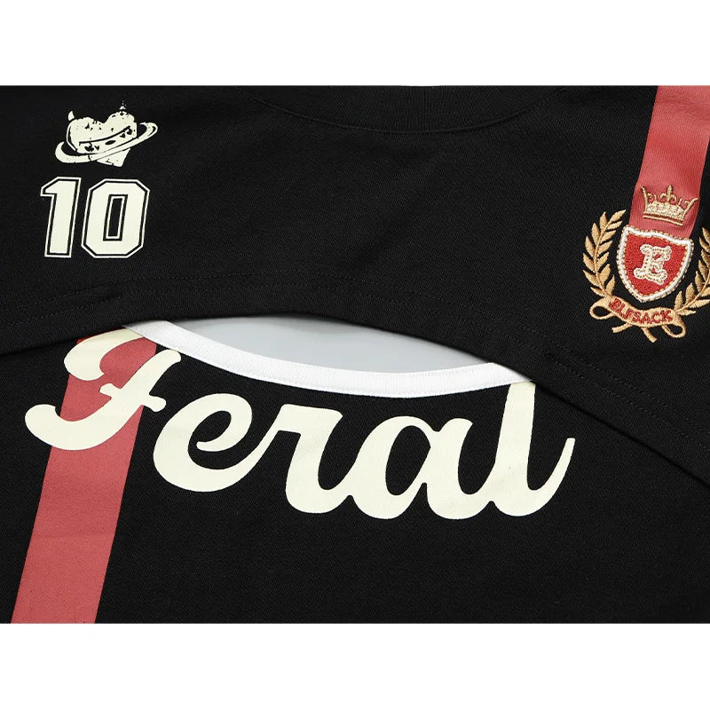 Jersey Style Cropped Top, Number 10/66 Print Sporty Tee, Layered Short Sleeve T-shirt for Women