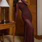 Oblique Shoulder Long Sleeve Sexy Maxi Dress For Women Fashion Mesh Backless Bodycon Ruched Club Evening Long Dress