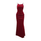 Velvet Red Backless Ruched Long Maxi Dress Sexy Elegant Evening Party Dresses Dinner Outfits Women