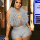 Sexy Hipster 2 Piece Set Women Y2K Summer Luxury Furs Tank Tops+Tight Stretch Shorts Midnight Clubwear Party Suits