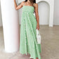 Striped Polka Dot Spaghetti Strap Maxi Dress for Women Square Neck Empire Waist Flowy A Line Dress with Shirred Back