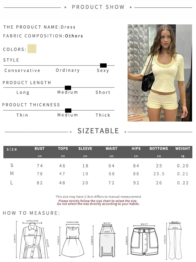 Fungus Edge 2-Piece Set Women Simple Half Sleeve Low Neck T-Shirt+Mini Short High elegant Summer Matching Daily Suits