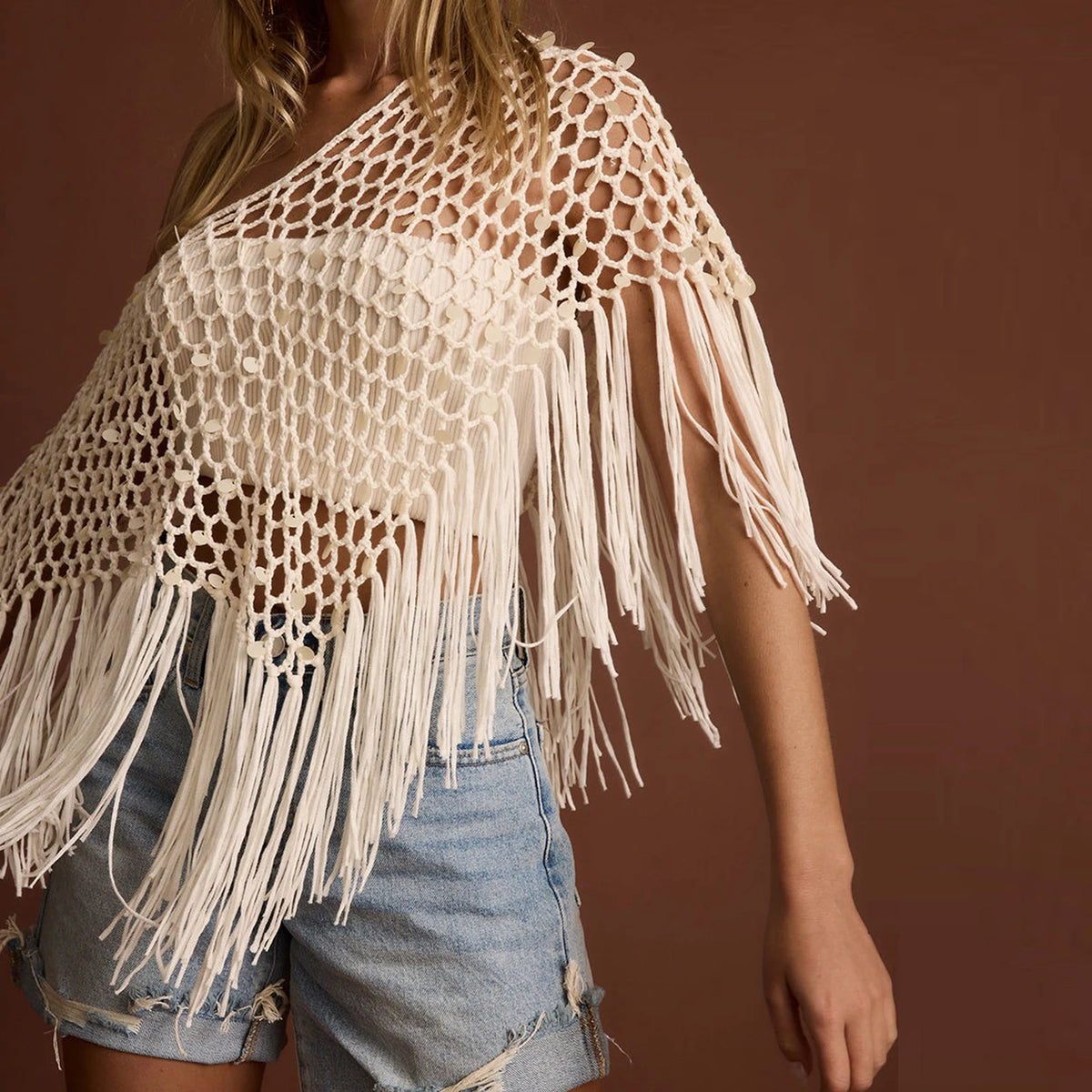 Women Sheer Knit Poncho Lightweight See Through Shrug Bolero Sweater Top Mesh Knit Shawl Wraps Cover Up