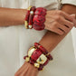 6 Style Vintage Red Resin Acrylic Bracelets for Women Punk Splice Metal Tube Beaded Handmade Bangles Aesthetics Jewelry