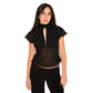 Black Sheer Mesh Blouses and Shirts for Woman Keyhole Bow Tie Flutter Sleeve Top Fashion 2026 Woman