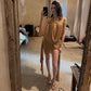 Sexy Open Back Mini Dress Plunging Cowl Neck Cascading Side Drapes Beach Vacation Dresses for Woman