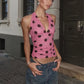 Polka Dot Print Vests Women Backless Halter Bandage Folds Sexy Midnight Hottie Music Festival Party Classic Streetwear