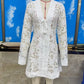 Women Lace Beach Mini Dress Deep V Neck Flare Long Sleeve Hollow Tie Front Sheer Floral Lace Vacation Party Short Dress