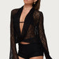 Sexy Women Lace Tops with Bra 2 Piece Set See Through Long Flare Sleeve Low Cut Tops and Bra Outfit Party Clubwear