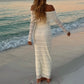 Women Off Shoulder Long Dress Slim Lace Flower Long Sleeve Backless Long Bodycon Maxi Dress for Daily Travel