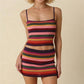 Womens Rainbow Stripe Ribbed Knit 2 Piece Outfit Spaghetti Strap Crop Top+Mini Skirt Set Bodycon Summer CasualStreetwear