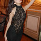 Lace Halter Backless Sexy Maxi Dress For Women Black Off-shoulder Strapless Sleeveless Bodycon Club Party Long Dress