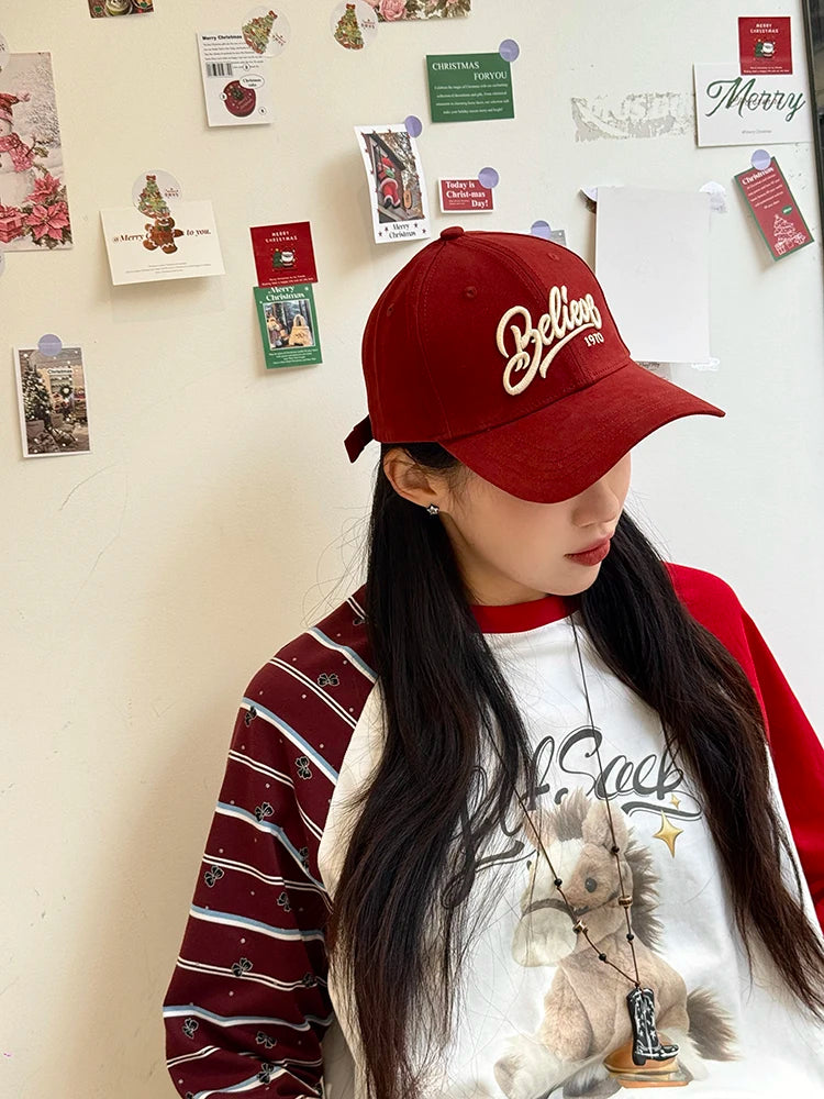 Classic American Vintage Letter Embroidery Versatile Adjustable Baseball Cap For Women