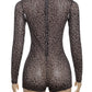 Leopard Print Romper Women See Through Sexy Full Sleeve Turtleneck Fall Fit Skinny Playsuit Stretch Midnight Clubwear