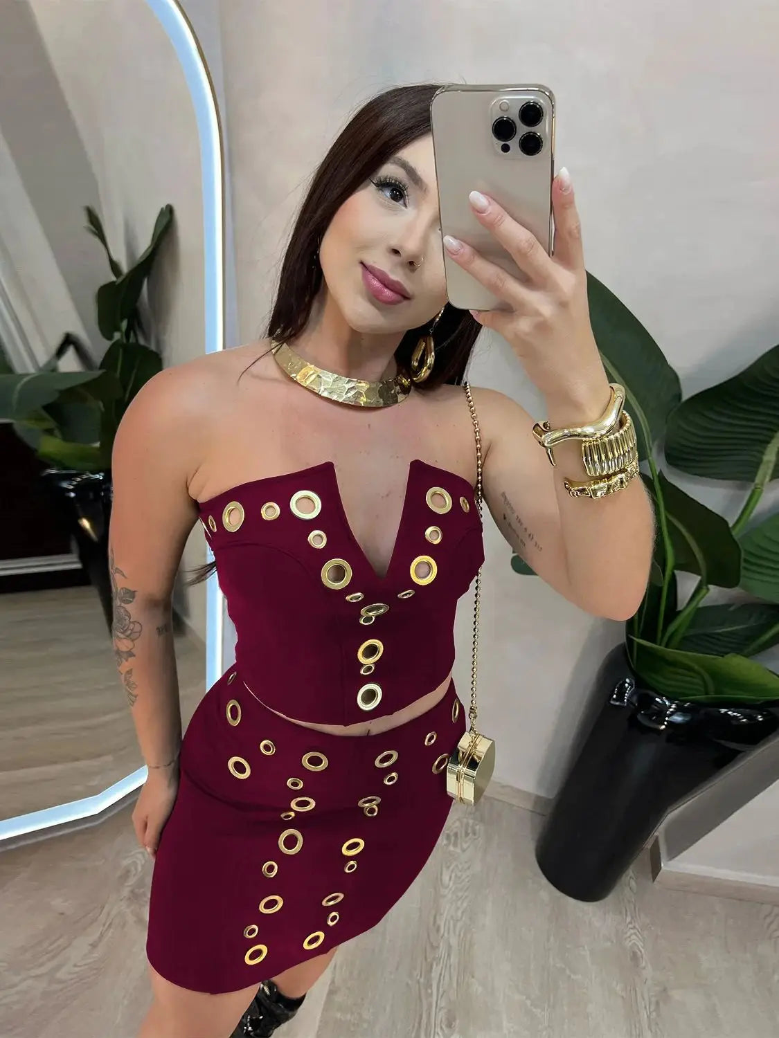 Irregular Cirque Women 2Piece Set Hipster Split Y2K Strapless Tops+Peach Hip Skirts Midnight Party Matching Clubwear