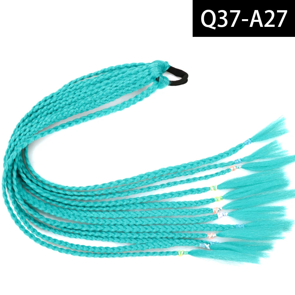 Synthetic Colored Braided Ponytail Hair Extension Rainbow Color Braids Pony Tail With Elastic Band Girl's Pigtail