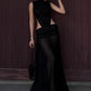 Sexy See Through Long Dress Woman Stand Collar Lace-Up Backless Robe Prom Party High Waist Ruched Elegant Vestidos
