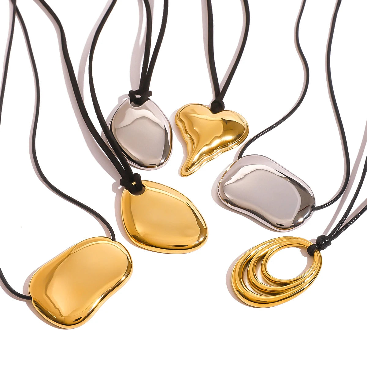 Minimalism Glossy Shine Stainless Steel Irregular Geometric Metal Wax Rope Necklace For Women Waterproof Jewelry