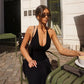 Halter Neck A-line Long Dresses Sexy Elegant Black Dresses for Woman Clothing
