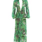Tiger Stripe Print Long Dress Woman Autumn Trend Deep V-Neck Backless Lantern Sleeve Beach Party Elegant Vestidos