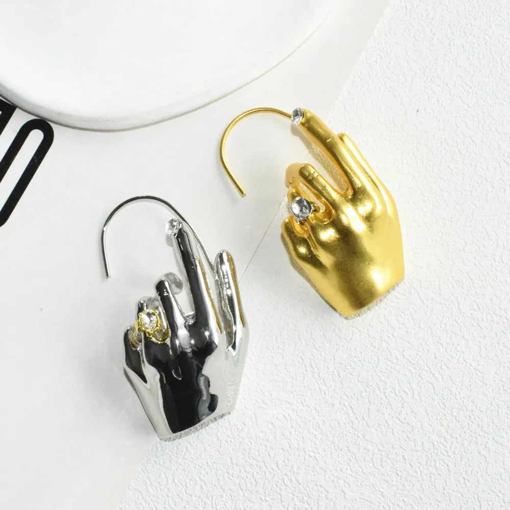 1PC Novelty Design Metal Hand Left Earcuff Dangle Earrings For Women Jewelry Fashion Show Statement Earrings Accessories