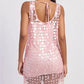 Women Sparkly Sequin Mesh Mini Dress U Neck Tie Back Sleeveless Loose Fit Dress Summer Beach Vacation Party Night Out