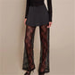 Women's Skirted Trousers Elastic Waist Wide Leg See Through Fashion Lace Floral Bloomer Pants Y2K Vintage Streetwear